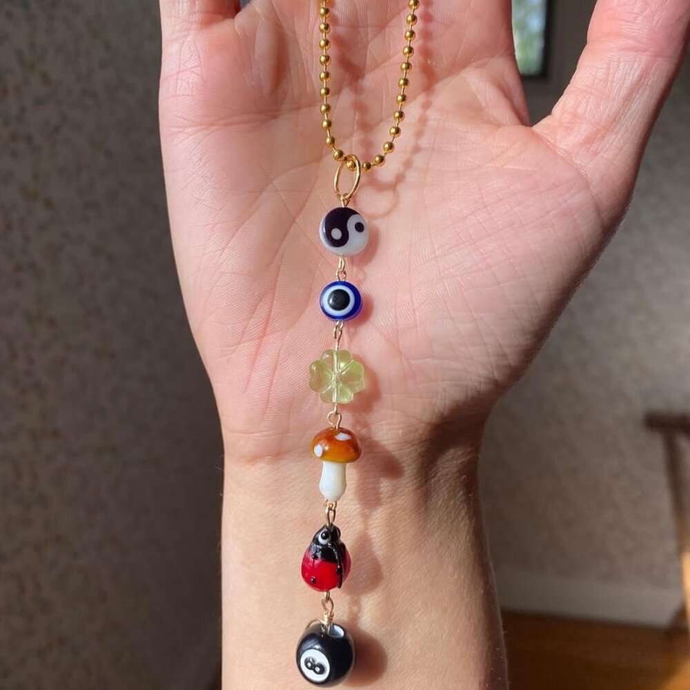 Evil Eye Car Hanging Ornament,Good Lucky Days Car Charm,8 Ball Mushroom Four-Lea